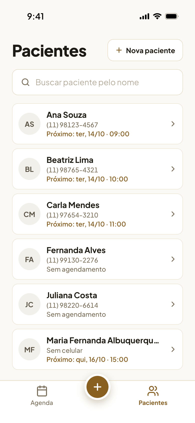 Lista de pacientes no app do Cliniker
